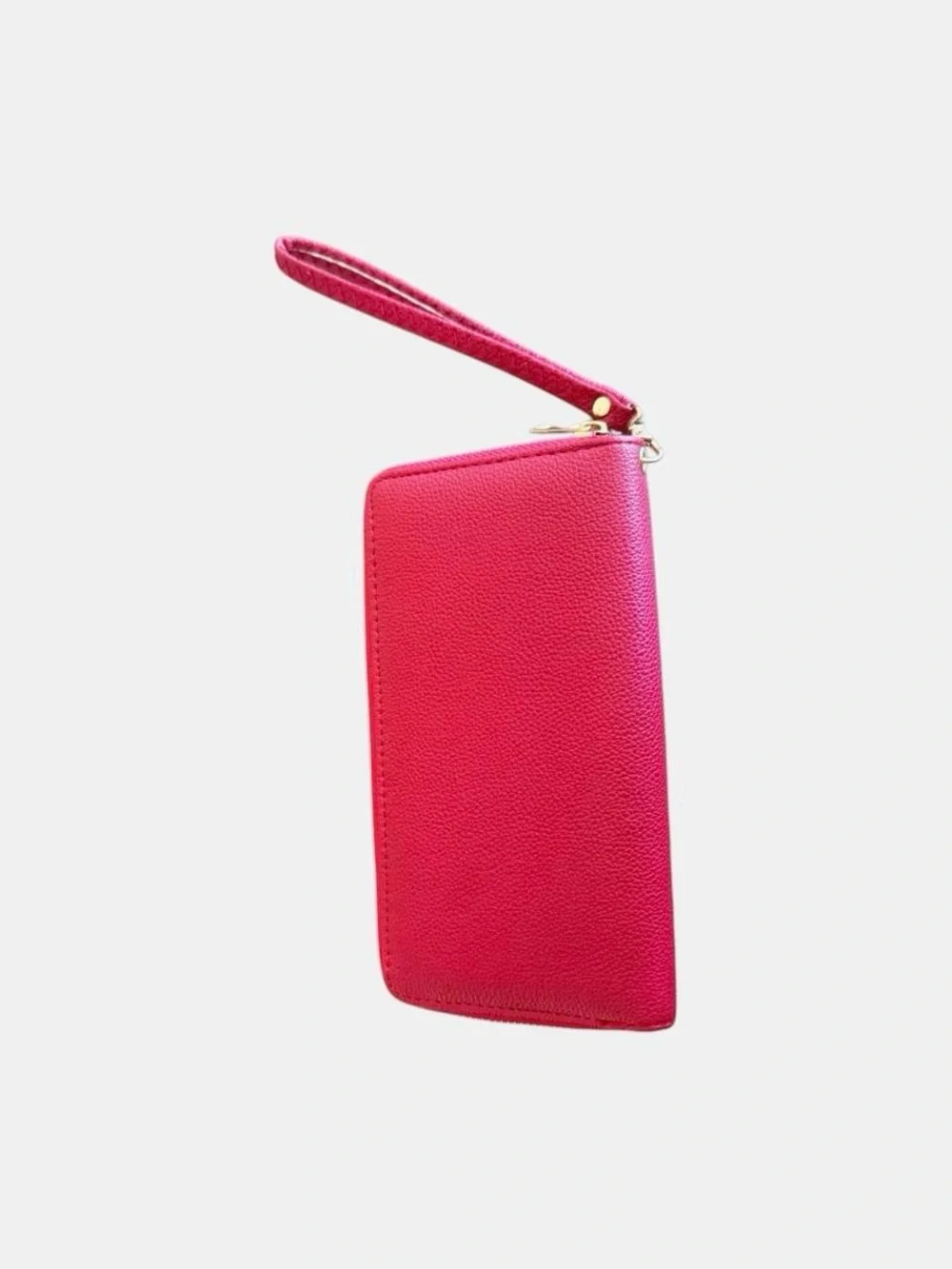 Preppy Minimalist Red Pebbled Faux Leather Zipper Wristlet Wallet Clutch